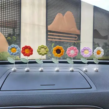 Милое украшение автомобиля в виде цветка, Милый подсолнух, украшение приборной панели, бриллиант, изысканные аксессуары для интерьера автомобиля