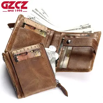 Короткий мужской кошелек из натуральной кожи, минималистичный деловой мужской кошелек, многофункциональный держатель для кредитных карт с RFID-блокировкой на молнии