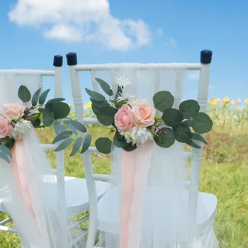 Украшение свадебного стула цветами Композиция из искусственных цветов для свадебного стула в заднем проходе Скамьи Цветочными лентами
