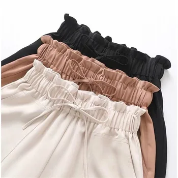 Дешевые женские шорты Harajuku, Летние Широкие брюки с высокой талией, для отдыха, однотонные женские брюки, прямая поставка HJT966