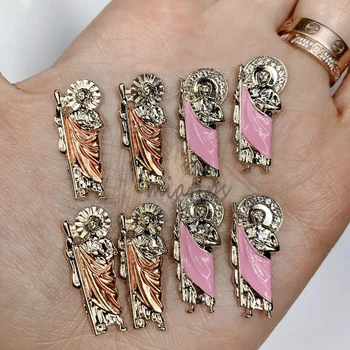 Розовые подвески для ногтей Девы Марии 3D Ganta Muerte Металлические украшения для ногтей из сплава, позолоченные Салонные наконечники, украшения для маникюра