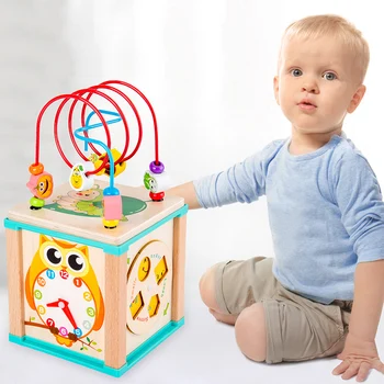 Детские деревянные игрушки Монтессори с распознаванием формы лабиринта из бусин, мультяшные часы, обучающие развивающие игрушки для детей, математические игрушки