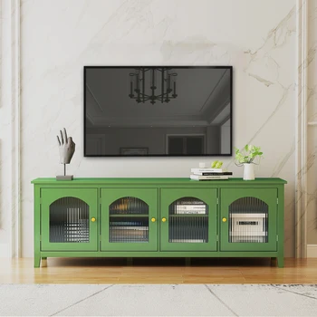 Зеленый 71-дюймовый стильный шкаф для телевизора, рамка для телевизора, подставка для телевизора ， рама из массива дерева, стеклянная дверца Changhong, Для мебели для гостиной