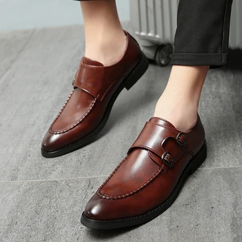 Модные мужские туфли с двойным монашеским ремешком, Лоферы с двойными пряжками, Кожаные мужские Оксфорды, Дышащая Свадебная Офисная официальная обувь