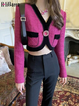 Высококачественные женские короткие куртки с V-образным вырезом и пайетками на одной пуговице, женские повседневные розовые кардиганы, пальто, верхняя одежда