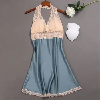 Сексуальная пижама Женская Летняя кружевная ночная рубашка с V-образным вырезом в стиле пэчворк, Сетчатое платье, женская сексуальная пижама