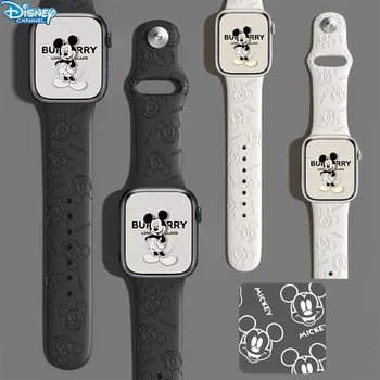 Силиконовый ремешок Disney Mickey Minnie для Apple Watch 49 44 42 40 38 мм с 3D Лазерной Гравировкой Ремешок iWatch серии 87654321