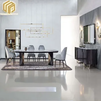 Сочетание итальянского светлого роскошного мраморного обеденного стола и стула домашний дизайнерский итальянский прямоугольный обеденный стол высокого класса для конференций