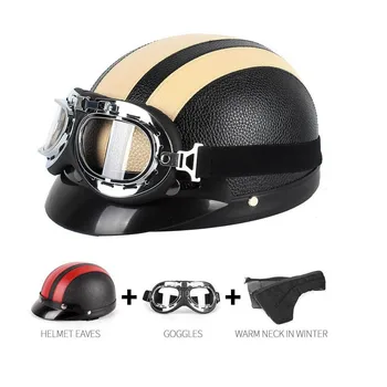Винтажный мотоциклетный шлем с полуоткрытым лицом, полуприкрытый шлем в стиле ретро moto casco capacete motociclistas capacete с защитными очками
