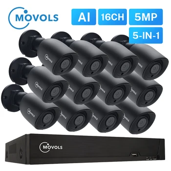 MOVOLS 5MP Security Camera System 16CH H.265 XVR Outdoor Indoor 12ШТ HD 5MP IR Водонепроницаемая Камера Видеонаблюдения Комплекты Видеонаблюдения