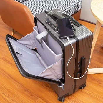 Дорожные чемоданы с алюминиевой рамой, универсальная тележка на колесах, тележка для ПК, сумка для багажа, мужская деловая ручная кладь 20 дюймов,