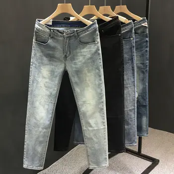 Эластичные узкие джинсы в корейском стиле для модных мужчин, стираемая хип-хоп ковбойская уличная одежда, роскошные ретро-узкие джинсы для мужчин