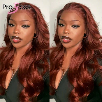 Proboss Hair Индийская объемная волна Красновато-коричневый Кружевной Фронтальный парик из человеческих волос 13x4, новый парик из человеческих волос с закрытием 4x4.