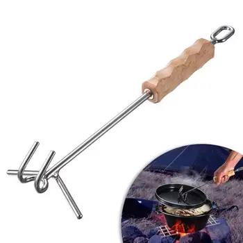 Подъемник крышки духовки с защитой от ржавчины и ожогов, двойной крючок из нержавеющей стали, подъемник крышки голландской духовки для инструментов на открытом воздухе