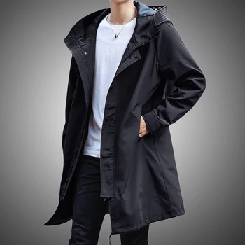 Весенне-осенний длинный тренч, мужские модные куртки с капюшоном, ветровка Harajuku, черное пальто, повседневные куртки больших размеров 7XL 8XL