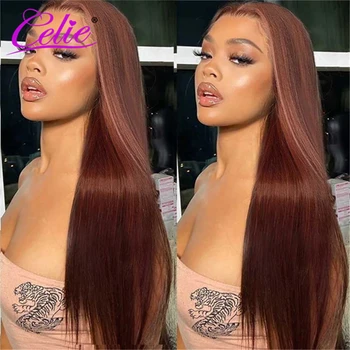 Celie Hair Красновато-коричневый # 33 Прямой кружевной парик спереди Бразильский 13 × 4 Кружевной Фронтальный HD Кружевной парик 200% плотности