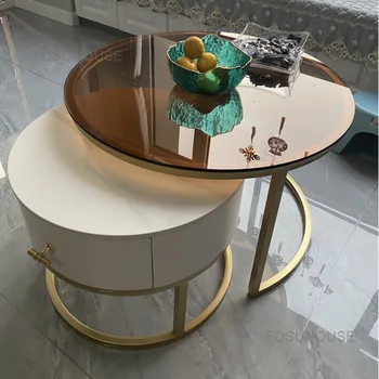 Журнальные столики в гостиной роскошных апартаментов, современная мебель для дома, круглый столик в скандинавском стиле, прикроватная тумбочка с выдвижным ящиком для ресторана T