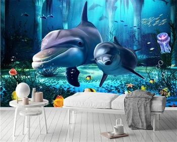 beibehang Новая мода крытый шелк papel de parede обои личность дельфин анемон растение 3D вестибюль фон обои
