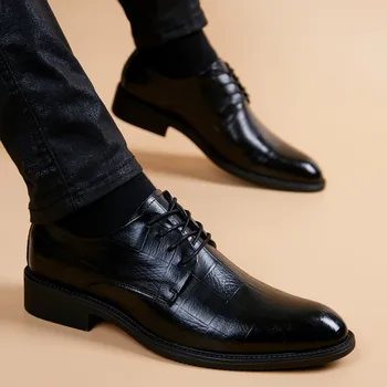 Новые мужские туфли из лакированной кожи, деловой костюм с квадратным носком, высококачественная мужская официальная обувь, дышащие удобные туфли-оксфорды