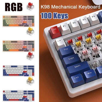 Механическая клавиатура K98 с горячей заменой, геймерские клавиатуры, трехрежимная проводная игровая клавиатура Type-C с подсветкой RGB для ПК-геймера