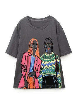 YENKYE New 2023, Хлопковая футболка с принтом для женщин и девочек, с круглым вырезом и коротким рукавом, Женские повседневные Свободные футболки, Летние топы