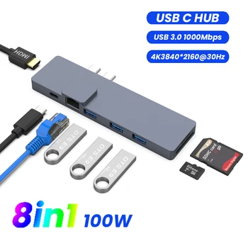 USB-концентратор C Концентратор HDMI-совместимый адаптер 8 в 1 с USB C на USB 3.0 Док-станция для MacBook Pro Аксессуары Тип C 3.1 Разветвитель USB C концентратор