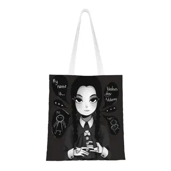 Модная сумка для покупок с принтом Wednesday Addams на Хэллоуин в готическом стиле, портативная холщовая сумка для покупок через плечо