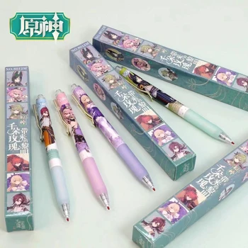 3ШТ Новая Эластичная Гелевая Ручка Genshin Impact Xiao SPY × FAMILY Kawaii Anime Character Случайная Доставка 0,5 мм Черных Письменных Принадлежностей