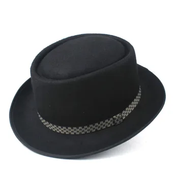 Модная мужская женская шляпа для пирога со свининой, шерстяная Плоская фетровая шляпа, шляпа для поп-джаза, церковная шляпа, размер 58 см