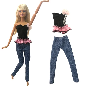 Новая кукольная одежда NK, модная черная рубашка, повседневные джинсы для куклы Barbie, аксессуары для кукольной одежды 1/6, переодевание в игровой домик
