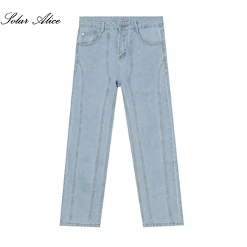 Бесплатная доставка 2021, новые мужские джинсы со сложной строчкой, свободные прямые повседневные брюки