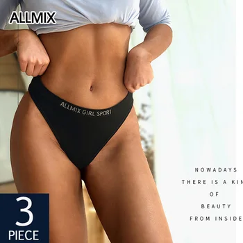 ALLMIX, 3 шт./лот, Сексуальные женские хлопковые трусики, комплект нижнего белья, бесшовные стринги с буквами, стринги с низкой талией, спортивное женское белье Танга