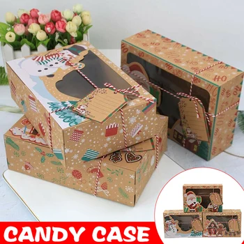 Рождественская коробка для конфет и печенья 12шт с прозрачным окошком и лентами, выдвижной ящик, сделай САМ
