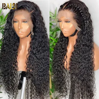 Бразильский кудрявый парик из человеческих волос BAISI, Бесклеевые парики из человеческих волос на шнурке спереди Для женщин, Прозрачный парик на шнурке спереди размером 13х4 см.