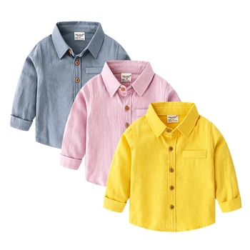Весенне-Осенняя Детская одежда, Школьная Официальная рубашка с длинными рукавами Для мальчиков, Однотонный Топ Для мальчиков, рубашка для малышей, Подходит для 2-8 лет