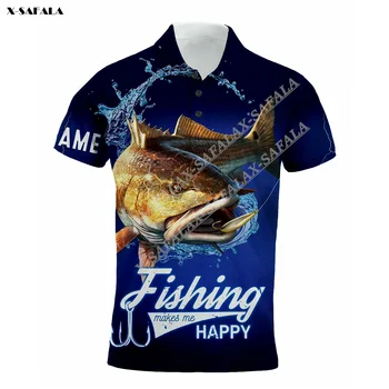 Изготовленная на заказ 3D-печать Fishing Animal Fishing Maks Me Happy Рубашка поло с мужским воротником и коротким рукавом Уличная одежда Летняя одежда