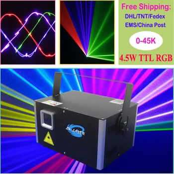 Полноцветный лазерный сценический проектор ILDA RGB мощностью 4,5 Вт с синим светодиодным эффектом для ди-джея
