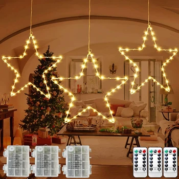 Светодиодные звездные фонари, 3ШТ светодиодных звездных сказочных гирлянд с 8 режимами освещения / таймером, Рождественские украшения на батарейках, Подсветка