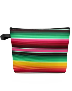 Разноцветная Мексиканская полоска, Дорожная косметичка большой емкости, Переносная сумка для хранения косметики, женский Водонепроницаемый пенал