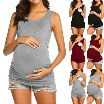 2023 Летняя Однотонная одежда для кормления без рукавов, женская майка для беременных, плюс Размер, одежда для беременных, жилет для грудного вскармливания, топы