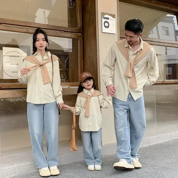 Подходящие для семьи джинсовые штаны для мамы и детей, корейская версия свободных повседневных брюк для родителей и детей, одежда для мальчиков в семейном стиле