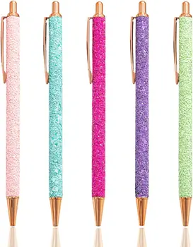 5 упаковок симпатичных ручек для ведения дневника, красивые модные блестящие шариковые ручки с выдвижными чернилами для письма, черные чернила со средней точкой 1,0 мм