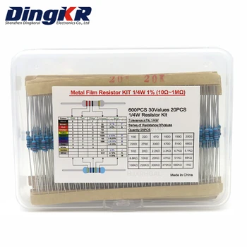 600ШТ 30 значений x 20ШТ 1% 1/4 Вт комплект резисторов diy Metal Film Resistor kit используйте цветное кольцевое сопротивление (10 Ом ~ 1 М Ом)