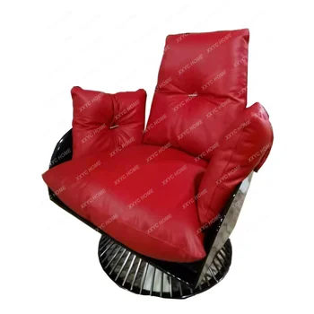 Диван из воловьей кожи первого слоя, простой скандинавский современный Оранжевый пух, кресло для отдыха из нержавеющей стали, мебель для гостиной, минималистский диван
