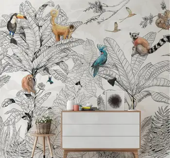 beibehang Французский легкий роскошный 3D обои с животными и растениями в тропическом лесу фреска в полоску обои для гостиной столовой