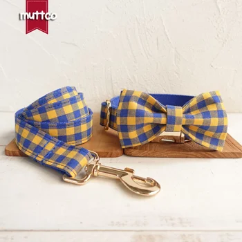 Прочный ошейник MUTTCO solid В сине-желтую КЛЕТКУ, уникальные товары для домашних животных собственного дизайна, ошейник для собак с галстуком-бабочкой, 5 размеров UDC068J