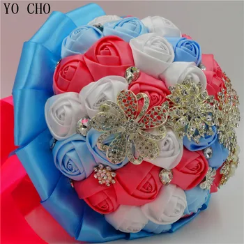 Синий хрустальный букет невесты ювелирные изделия горный хрусталь поставки букетов роз искусственный шелк хрустальные свадебные букеты