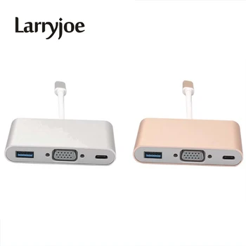 Larryjoe Цифровой Многопортовый Порт USB 3.1 Type C-VGA с Разъемом USB3.1 Type C и Разъемом USB3.0 Для зарядного Устройства
