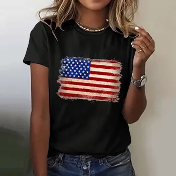 Женская блузка с круглым вырезом и коротким рукавом с принтом флага Америки, топы, тройники, футболка, Спортивный топ, Женская рубашка, Лето