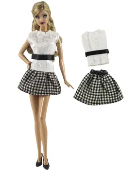 2 Предмета/ комплект, Кукольное платье, Модная Белая рубашка + черная юбка, Повседневная одежда, Аксессуары для куклы Барби, Игрушки